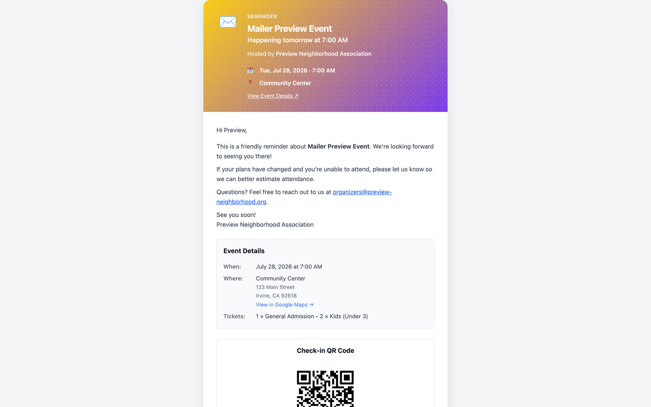 Reminders for events you registered for