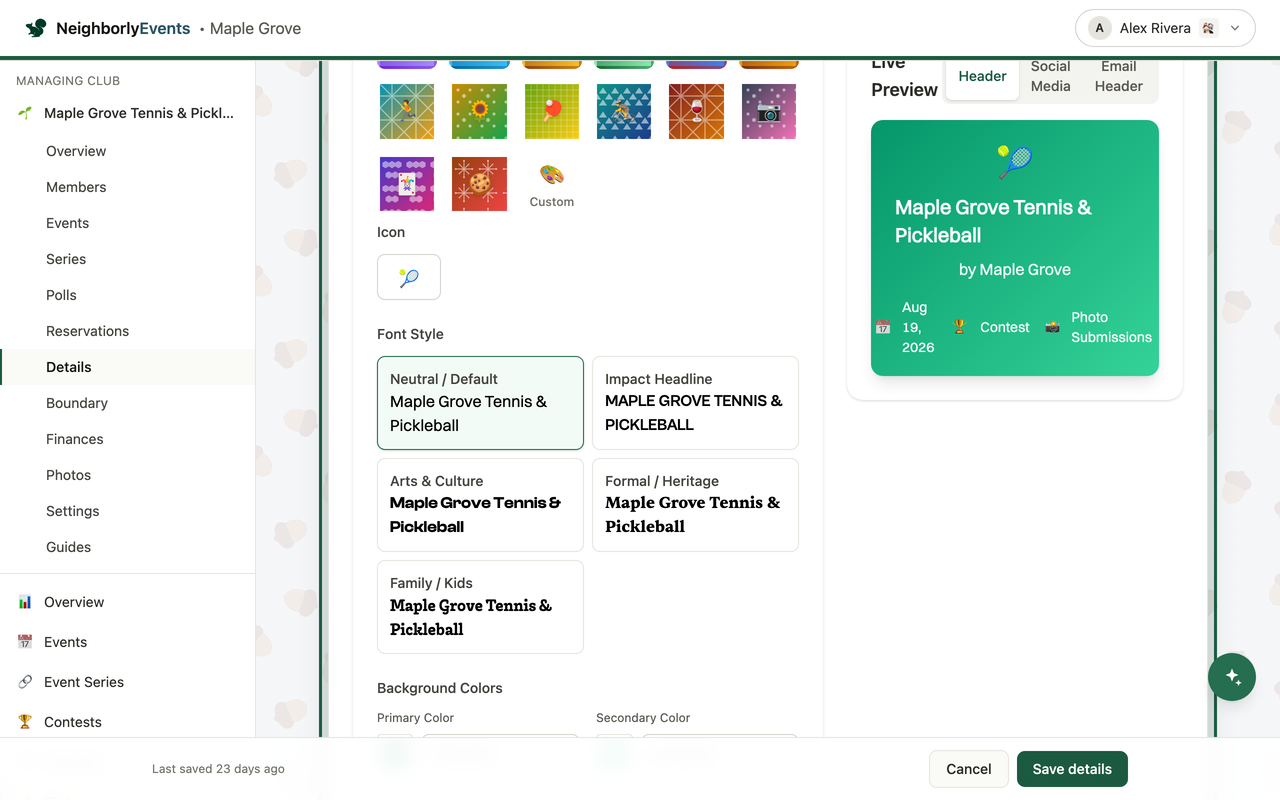 Appearance: the colors on your page and emails
